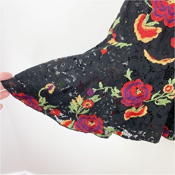 Anthropologie Eva Franco Poppy Black Floral Embroidered Mini Dress 4P Drop Waist - Picture 4 of 14